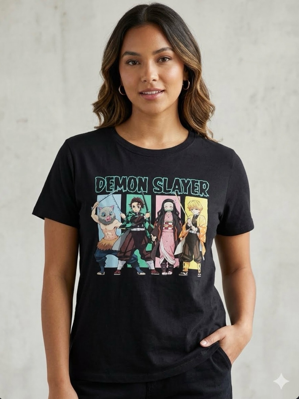 Demon Slayer Graphic Tee Black Womens XXL Anime T Shirt Kimetsu No Yaiba Group
